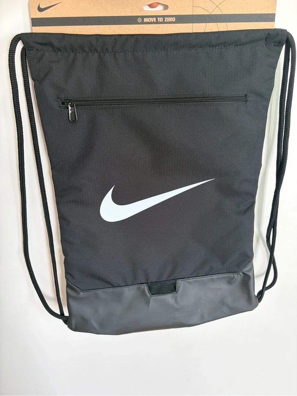 Nike Black Drawstring Backpack with White Swoosh